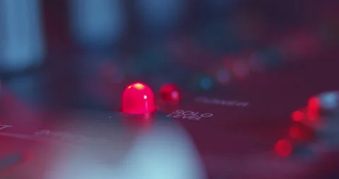 Audio Mixer Macro Close Up. Solo Level Light Flashing. Video stock 167611314