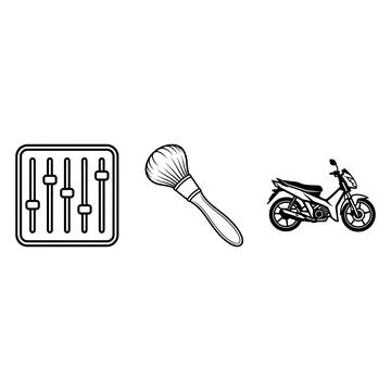 Audio mixer makeup brush and motorcycle icons Stock Illustration