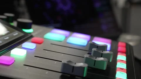 Audio Mixer Panel Audio Adjustment for Streaming Close-Up of Panel Controls Stock Footage 310139235