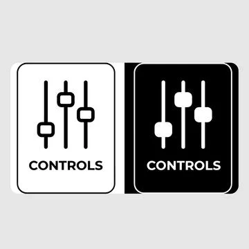 Audio mixer sliders icon with "CONTROLS" text in white and black versions, .. Stock Illustration