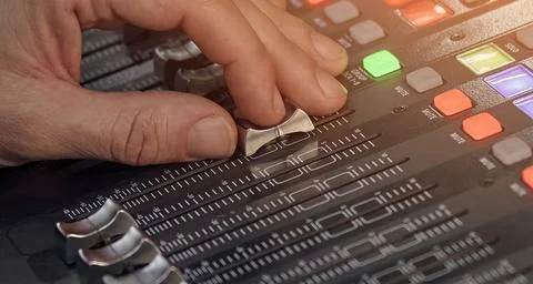 Audio Mixer Sound Control Panel for Music Production in Recording Studio Foto stock