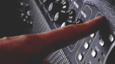 Audio mixer in a studio, automatic knobs moving up down on console Video stock 118929789