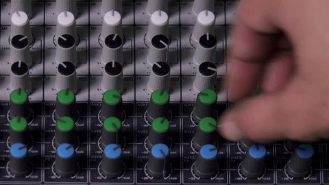 Audio Mixing Console, Adjusting Knobs and Levers Stock Footage 81927011