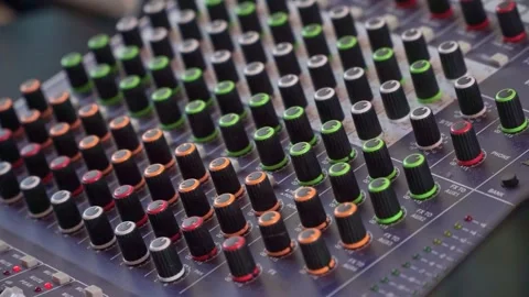 Audio mixing console close up, sound engineering equipment, professional music Stock Footage 344011419