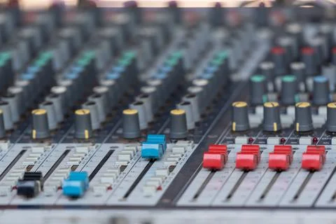 Audio Mixing Console Closeup Controls Stock Photos
