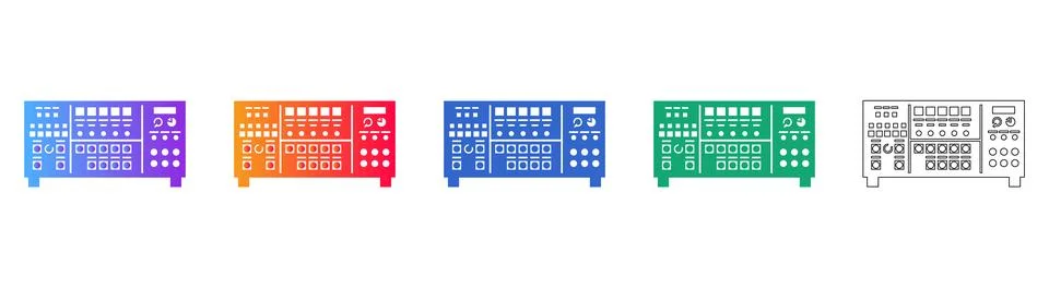 Audio Mixing Console Icon Set in Gradient and Outline Illustrazione stock