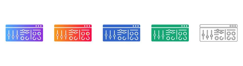 Audio Mixing Console Interface Icons Ilustração Stock