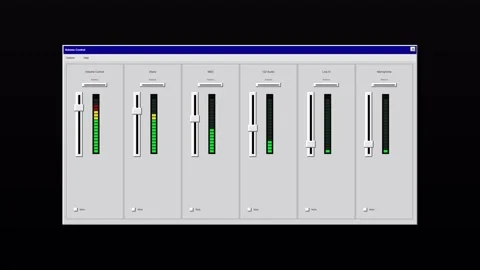 Audio mixing software interface with moving level sliders Stock Footage 346981913