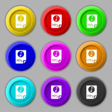 Audio, MP3 file icon sign. symbol on nine round colourful buttons. Vector Stock Illustration