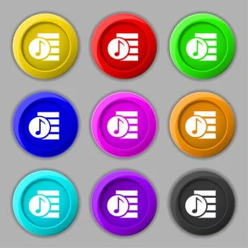 Audio, MP3 file icon sign. symbol on nine round colourful buttons. Vector 스톡 일러스트