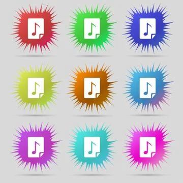 Audio, MP3 file icon sign. A set of nine original needle buttons. Vector 스톡 일러스트