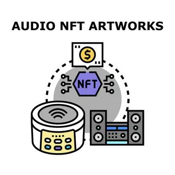 Audio nft artworks tokenizing sound content for blockchain Stock Illustration