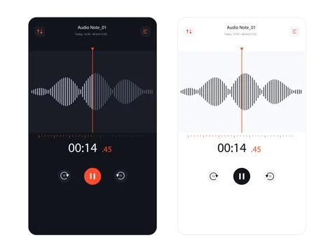 Audio note player interfaces with red waveform visualization Illustrazione stock