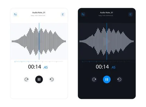Audio note player interfaces with waveform sound visualization Illustrazione stock