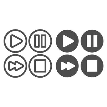 Audio or video player control buttons line and solid icon. Navigation interface イラスト素材