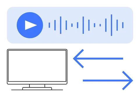 Audio playback and data transfer with monitor and bidirectional arrows symb.. イラスト素材