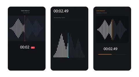 Audio player and voice recorder waveforms with sleek sound visualization Stock Illustration