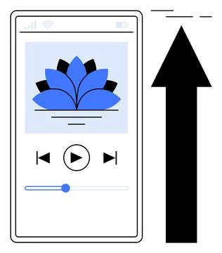 Audio Player Interface with Arrow Indicating Progress or Growth Concept Illustrazione stock