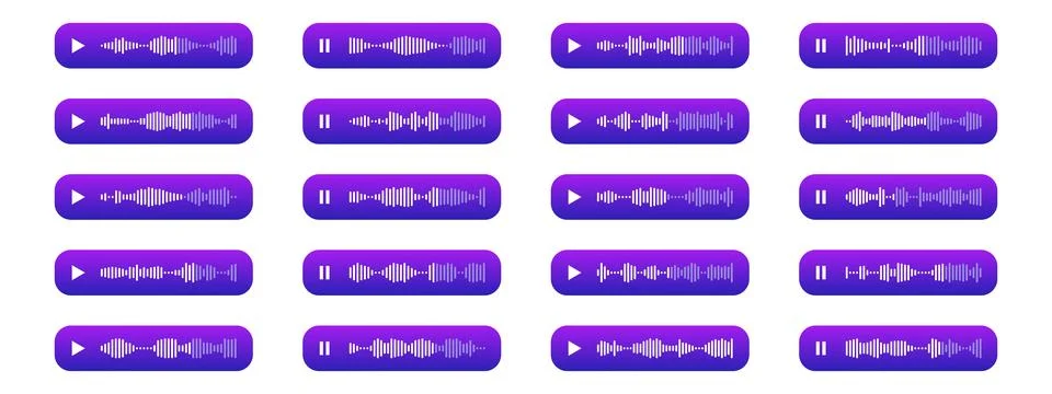 Audio player interface with sound wave visualization. Waveform pattern for .. Illustrazione stock