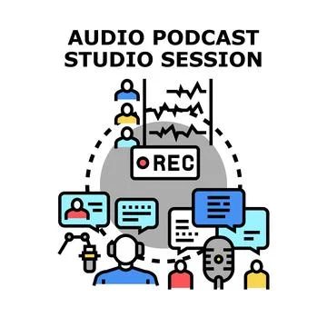 Audio podcast studio session recording broadcast Stock Illustration