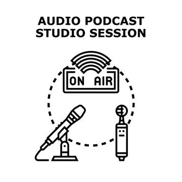 Audio podcast studio session recording on air Illustrazione stock