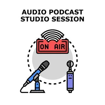 Audio podcast studio session recording on air Stock Illustration