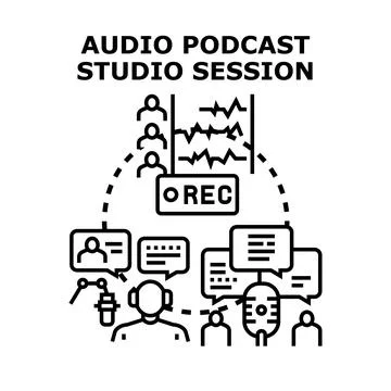 Audio podcast studio session recording broadcast Stock Illustration