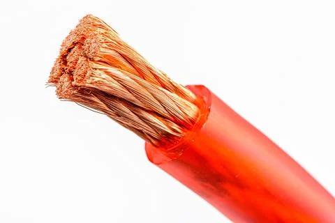 Audio power wire in red braid Stockfoto's