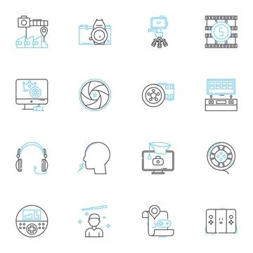 Audio production linear icons set. Mixing, Mastering, Editing, Recording, EQ Stock Illustration