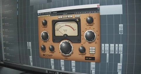 Audio production software with analog like audio meter display Stock Footage 111978866
