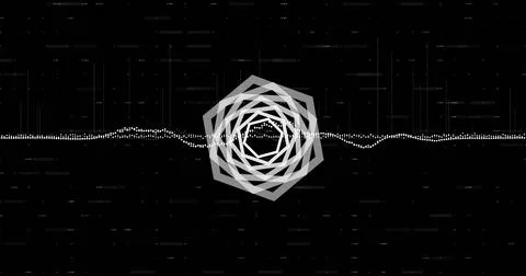 Audio pulse driving layered rosette rotating and growing while dotted waveform Stock Illustration