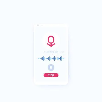 Audio recording app mobile ui design, recorder in phone vector Illustrazione stock