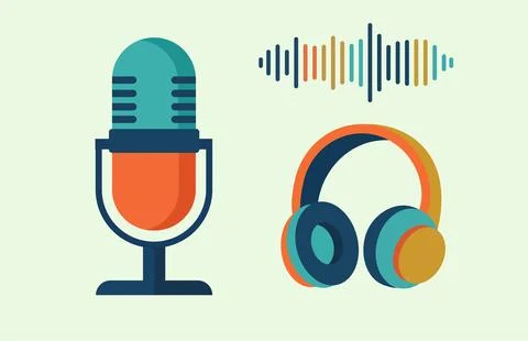 Audio recording icon set with microphone and headphones Stock Illustration