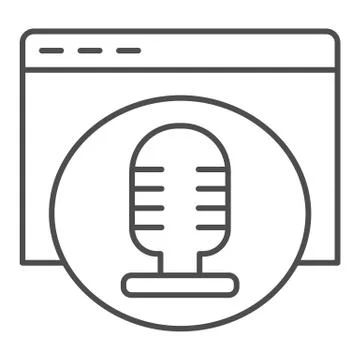 Audio recording web page thin line icon. Voice recorder app with microphone Stock Illustration