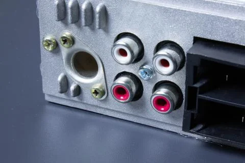 Audio sockets close up on dark background Stock Photos