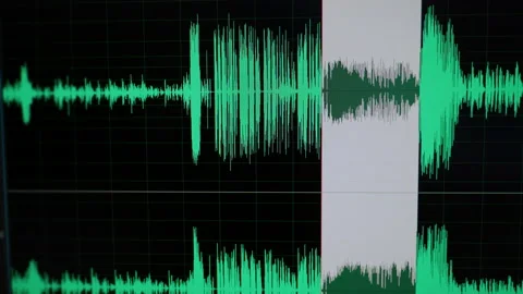 Audio sound post production process wave visualization Stock Footage 156633094