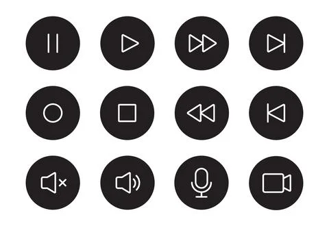 Audio sound, video player button line icon. Music play, sound mute, pause button Illustrazione stock
