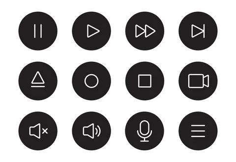 Audio sound, video player button line icon. Music play, sound mute, pause button Stock Illustration