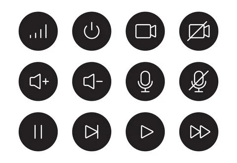 Audio sound, video player button line icon. Music play, sound mute, pause button Stock Illustration