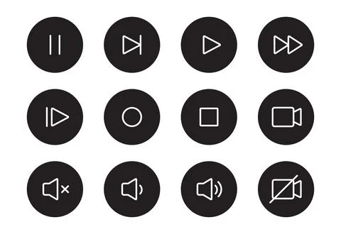 Audio sound, video player button line icon. Music play, sound mute, pause button Stock Illustration