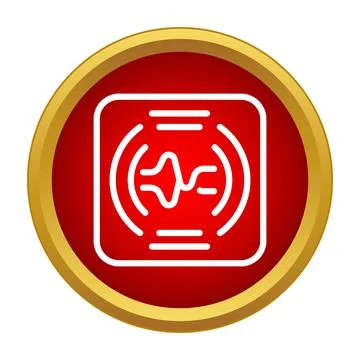Audio sound wave displaying frequency on red icon Stock Illustration