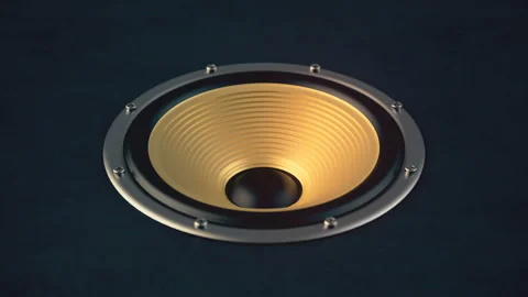 Audio speaker with gold colored membrane playing looped modern music Vídeos de archivo 121762699