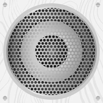 Audio Speaker Grille on White Wood Texture Background Professional Sound Ilustración de archivo