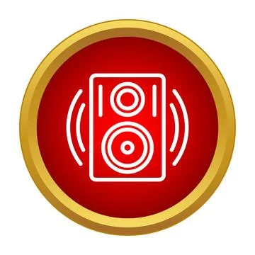 Audio speaker icon generating sound waves in red circle Stock Illustration
