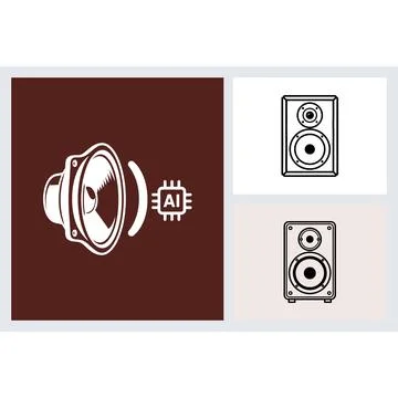 Audio speaker icons with artificial intelligence chip symbol Stock Illustration