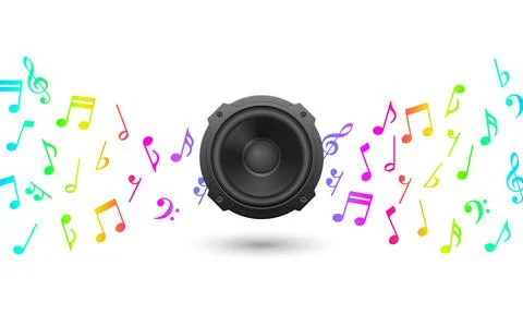 Audio speaker with music note abstract background, vector illustration Stock Illustration