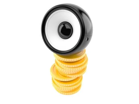 Audio speaker with stack of coins Illustrazione stock