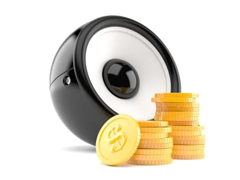 Audio speaker with stack of coins Illustrazione stock