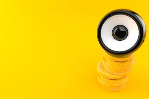Audio speaker with stack of coins Illustrazione stock