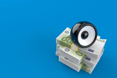 Audio speaker on stack of money Illustrazione stock